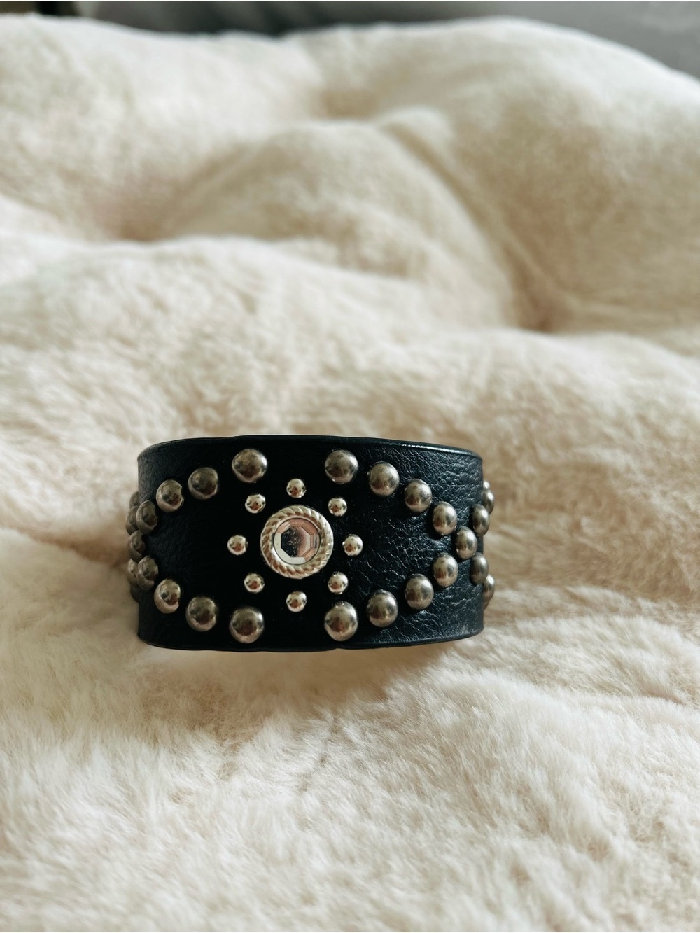 Black Studded Leather Cuff Bracelet - Women Jewelry
